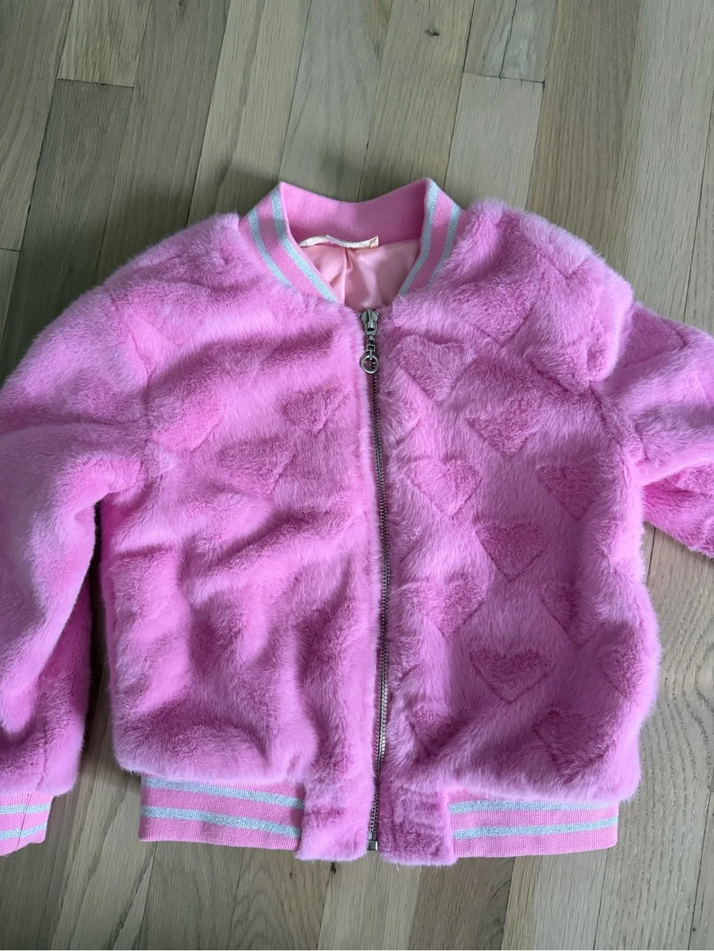 Truly Me by Sara Sara Kids' Faux Fur Heart Bomber Jacket size 6 and 3T available